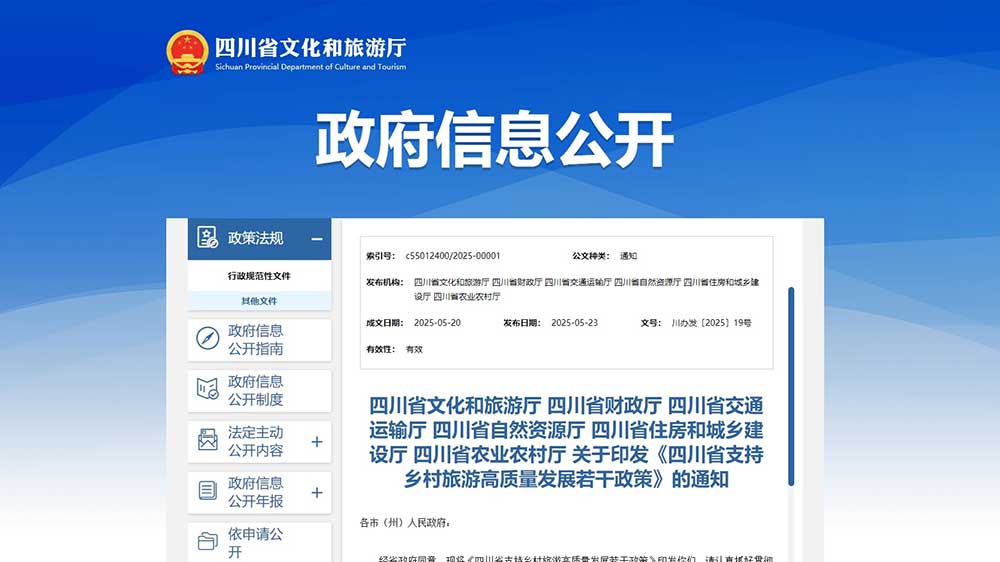 四川：六大部門聯(lián)合印發(fā)《若干政策》，推出11項措施，支持鄉(xiāng)村旅游高質(zhì)量發(fā)展！